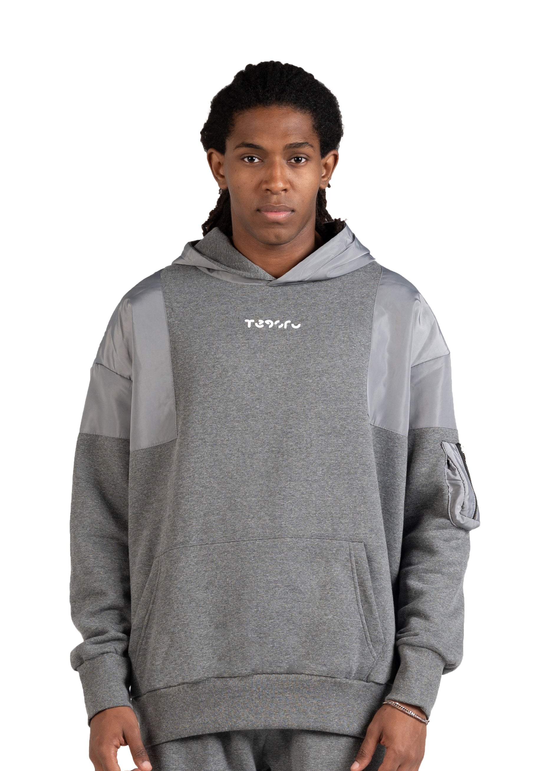 L-Gray Waterproof Hoodie Zipper pocket .